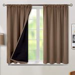 BFAM Store Thermal Insulated 100% Blackout Curtains for Bedroom with Black Liner, Double Layer Full Room Darkening Noise Reducing Rod Pocket Curtain Set of 4 (Brown (Taupe), 5 FT (Window))