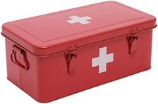 Xbopetda First Aid Medicine Box, First Aid Kit Supplies Bin, Metal Medicine Storage Tin, First Aid Empty Box with Safety Lock for Home Emergency Tool Set-Red
