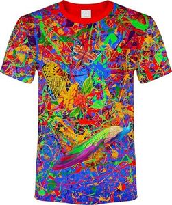 aofmoka Neon Glow Blacklight Splash Flamingo Butterfly Lion Bird Abstract Fluorescent UV Psychedelic Radiant Visual Energy Pop Jungle Colorful Aura Wild Animal Expression Mood Medium T-Shirt Men