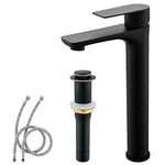 TONNY Vessel Sink Faucet Black, Tall Bathroom Faucet Single Hole, Single Handle Restroom Lavatory Vanity Faucet Basin Mixer Tap with Metal Pop Up Drain and Water Supply Hoses