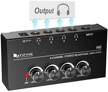 Fifine Headphone Amplifier 4 Channels Metal Stereo Audio Amplifier,Mini Earphone Splitter with Power Adapter-4x Quarter Inch Balanced TRS Headphones Output and TRS Audio Input for Sound Mixer-N6