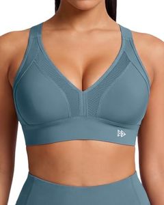 Yvette Sports Bras for Women High Impact Support, Sleek V-Neck Design with Adjustable Criss Cross Straps, Plus Size Sports Bra for Large Breasts Bust for Running & Workout,Lake Blue,XS