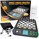 iCore Electronic Talking Chess Computer Set, Magnetic Travel Voice Chess Academy Boards Sets, Checkers Set Chessboard, Portable Board Games, Computer Chess Practice Tactics for Kids Adults Gifts