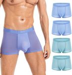 VEEAMON Men's Ice Silk Boxer Briefs Seamless Underwear Cool Silky Comfortable 4-Pack With Gift Box, Water Blue/Crystal Green (4 Pack), Medium