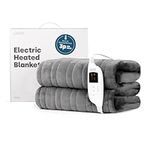 LIVIVO Heated Electric Over Blanket – Ultra Soft Micro Fleece Throw with 10 Heat Settings and Timer Function – 160x130cm - Easy to Use Detachable Digital Control - Machine Washable (Grey)