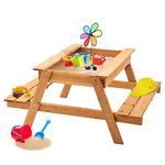 Garden Games Sandpit Picnic Table with Lid and Weather Cover – Children’s 1.2 Wide Wooden Bench Sandbox