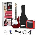 LyxPro Left Hand 39 Inch Electric Guitar and Starter Kit for Lefty Full Size Beginner’s Guitar, Amp, Six Strings, Two Picks, Shoulder Strap, Digital Clip On Tuner, Guitar Cable and Soft Case - Red