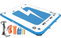 FBSPORT Inflatable Floating Dock, 6ft/8ft Inflatable Swim Platform Dock for Lake, Inflatable Water Floating Dock Mat with Non-slip Surface, Floating Platform for Pool 8x6x0.5 ft, Lighting/Blue