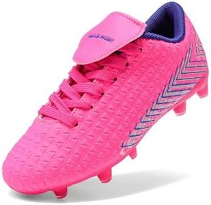 DREAM PAIRS Boys Girls Outdoor Soccer Cleats Football Shoes for Little/Big Kid,Size 6 Big Kid,Fuchsia/Royal/Blue,MEGA-2K