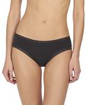 Natori Women's No-Show Pima Cotton Bliss Girl Brief with lace 156058, Coal, L