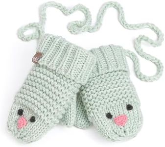 Knit Baby Chick Mittens with Cord, Fleece-Lined & Warm- Kids Size 1-3 Years Old, Pastel Mint Green