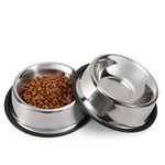 WERFORU 2 Pack Stainless Steel Dog Bowls, Puppy Cat Bowls, Stainless Steel Pet Bowls for Food and Water, Silver Medium Size