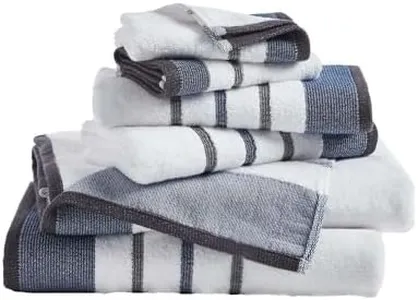 Great Bay Home Decorative Bath Towel Set - Combed Cotton 6 Piece Towel Set - 2 Bath Towels, 2 Hand Towels, 2 Washcloths - Luxurious, Ultra-Soft, Durable Towels for Bathroom Decor (Blue/December Sky)