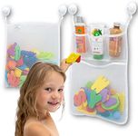 2 x Mesh Bath Toy Organizer + 8 Ultra Strong Hooks – The Perfect Bathtub Toy Holder & Bathroom or Shower Caddy – These Multi-use Net Bags Make Baby Bath Toy Storage Easy – For Kids & Toddlers