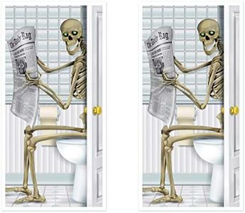 Beistle Skeleton Restroom Door Covers, 5’ x 30”, 2 Pieces – Spooky Halloween Party Decor - Bone Chilling Design – Easily Display – Plastic for Indoor & Outdoor Use - Bathroom Accessories