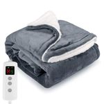 PROALLER Heated Blanket Electric Throw 160x130CM, 10 Levels &1-9H Timer Auto-Off, Machine Washable, Soft Flannel Sherpa Full Body Warming, Sofa Bed Office Use, Heating Blanket