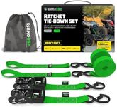 Rhino USA Ratchet Straps Heavy Duty Kit (2-Pack) - 1.6 Inch x 8 Feet (5,208lb Break Strength) - Ultimate Tie Down Straps with Safety S Hooks for Trucks, ATV, UTV, Motorcycle, Cargo & More - Green