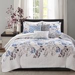 Madison Park Luna King/Cal King Size Quilt Bedding Set - Blue, Plum, Floral, Leaf 6 Piece Bedding Quilt Coverlets