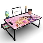 WONDWILD Foldable Wooden Mini Laptop Table for Bed, Study Table with Drawer, Tablet/Mobile Holder for Kids & Adults->> (B_COTTED-Barbie)