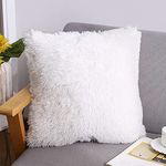 HOSTECCO White Pillow Covers 16x16 inch Set of 2 Faux Fur Fluffy Pillow Cases Plush Velvet Decorative Cushion Covers for Sofa Couch, H-CSCDHW-16