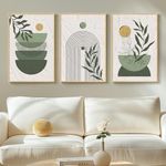 Framed Sage Green Large Boho Canvas Wall Art, Set of 3 Piece Bohemian Beige Green Prtins Paintings Artwork for Walls, Boho Wall Hanging Pictures for Living Room, Hallway, Bedroom Wall Decor 16x24 Inch