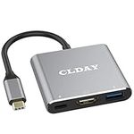 USB-C to HDMI Adapter, CLDAY 4K Type-C (Thunderbolt 3) Multiport Hub, 3-in-1 with HDMI Port USB 3.0 Port and USB-C Fast Charging Port, Compatible with MacBook/Google Pixelbook/Galaxy S10/S20/S30/HP/LG