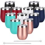 Qtencas 12 Pack Stainless Steel Wine Tumbler with Lid and Straw, 12 Oz Double Wall Vacuum Insulated Stemless Wine Glass Tumbler, Set of 12 Cup for Wine, Coffee, Champagne, Cocktails, Mix Color