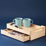 Utopia Choice Wooden Serving Tray with Tea Bags Drawer | Storage Multi-Utility Organizer for Kitchen | Canadian Ash Wood | Finished with Clear Polyurethane coat (Cresta Collection), 40L x 25W x 11H cm