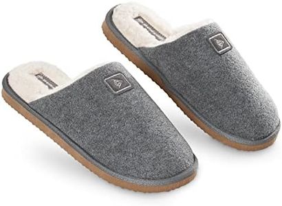 DUNLOP Mens Slippers Open Back, Comfy Memory Foam Men Slippers with Rubber Sole, Indoor Outdoor Anti Slip House Shoes Comfort Plush, Gifts for Men, Grey, 10 US