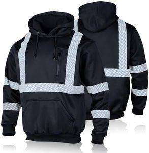 FONIRRA High Visibility Safety Fleece Hoodie for Men Reflective Sweatshirt ANSI Class 3 with Black Bottom(Black,XL)