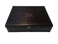 WE Games Custom Engraved Monogram Old World Wood Treasure Box with Brass Latch - Black Stained