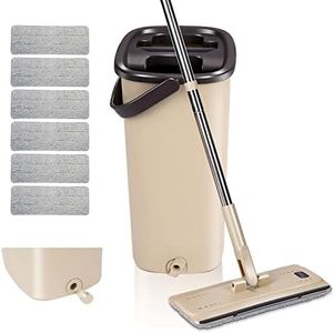 Masthome Mop and Buckets Sets, Flat Mop and Bucket Set, Microfibre Squeeze Mops for Cleaning Floors with 6pc Reusable Pads for Wet & Dry Use, Floor Mops for Cleaning Hardwood Laminate Tile Floors