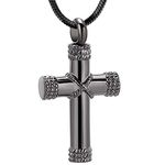 Rope Winding Cross Memorial Keepsake Jewelry Lord's Prayer Cross Urn Pendant Necklace +Fill kit +Box (8596-Balck)