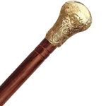 Ajuny Walking Sticks for Men Women Seniors Wooden Canes with Detachable Brass Knob Handle Golden Finish Folding Decorative Cane 36 inch