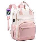 LOVEVOOK Laptop Backpack Women 15.6 inch, Waterproof Rucksack Bag for Ladies with Anti-theft Zipper & USB Port, Smart Laptop Bags College Backpack Womans for Work Uni Travel Teacher Student Pink