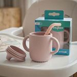 BAYBEE Baby BPA-Free Silicone Sipper Cup for Kids Drinking Training Anti Spill Sippy Cup/Glass with Soft Silicone Straw & Lid for Baby, Non-Slip Twin Handles Spout Cup for Infants 6+ Months (Pink)