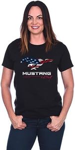 JH Design Women's Ford Mustang USA T-Shirt Short Sleeve Black Crew Neck Shirt, Black, XX-Large