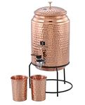 SHANKAR & SONS 5 Litre Copper Water Dispenser with Stand and 2 Glasses | BPA Free, Non-Toxic | Hammered Texture, Rustproof & Durable | with Added Health Benefits of Copper