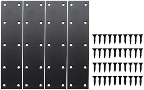 4 Pack Flat Straight Brace Brackets, ULIFESTAR Black Stainless Steel Mending Bracket Plate Metal Shelf Support Fixing Joining Plate for Furniture,Wood,Shelves,Cabinet with Mounting Screws