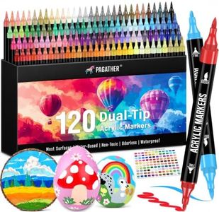 Pagather 120 Colors Acrylic Paint Markers, Dual Tip Fine Tip and Brush Tip Pens Contain 24 Metallic Color for Stone, Wood, Calligraphy, Canvas, Ceramic, Metal, Glass, Rock Painting, DIY Crafts