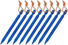 Aluminum Tent Stakes Pegs, 8-Pack Aluminum Ground Pegs with Reflective Pull Ropes, Heavy Duty Tri-Beam Metal Stakes Pegs for Backpacking Camping Tents Hammocks Rain Tarps Hiking and Canopy