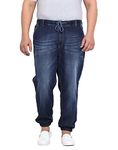JOHN PRIDE Plus Size Men's Stretchable Mid-Rise Comfort Fit Clean Look Blue Cotton Jogger Jeans for Men