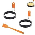 Egg Rings for Frying, 2 PCS Egg Rings Mold, with Anti-Scald Handle and 1 PCS Oil Brush, Egg Rings, Round Egg Rings, for Egg Sandwiches Frying, Breakfast Kitchen Cooking Tool