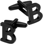 A-Z Cufflink for Men, Personalized Initial 26 Letter Cuff Links in Black Color for Wedding Business Party - B