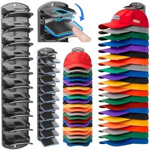 genicuts Double Capacity Hat Organizer for Baseball Caps 2 Packs - 40 Cap Storage with Spring Clips, Wall Mount Closet & Door Hat Rack Holder Hanging(Strong Adhesive & Screws) Matte Black