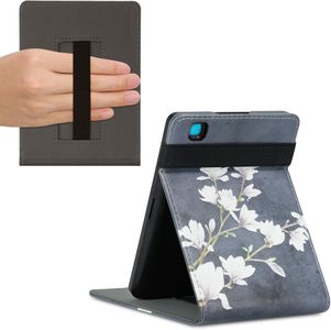 kwmobile Kobo Aura Edition 2 Case – Stand Cover with Strap, Magnolias Taupe/White/Dark Grey