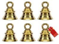 UAPAN Brass Hanging Bell for Festival Home Decoration with J hock (2 Inch, Pack of 6)