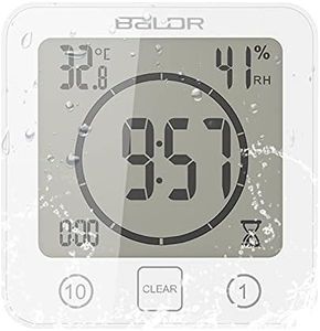ZONJIE Bathroom Clock - Waterproof Shower Clock for Bathroom, Digital Shower Timer, Bathroom Clock with Suction Cup, Temperature and Humidity Display, Touch Shower Wall Clock (White)