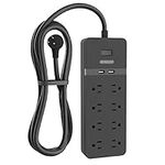 25 ft Extension Cord Flat Plug, NTONPOWER 8 Outlet Surge Protector Power Strip with USB Ports, 15A Circuit Breaker, Wall Mount Surge Protector for Home, Office, Workbench or Garage, ETL Listed, Black
