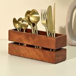 Brick Brown Premium 3-Partition Wooden Cutlery Holder/Caddy/Organizer Stand For Compact Spaces In Mahogany (9.1X3X3.9Inch), Inside, brown